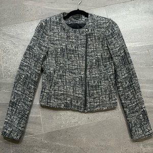 Theory Tweed Navy Moto Asymmetrical Blazer Jacket 00